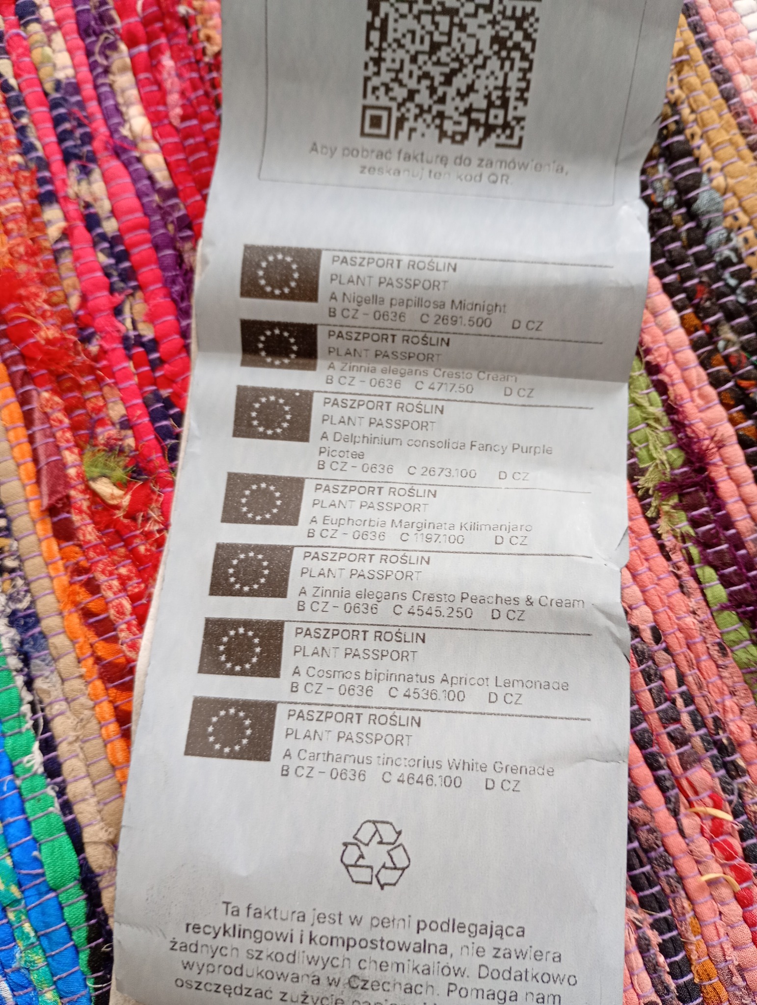 Paszporty roślin EU dla wszystkich siedmiu zamówionych odmian